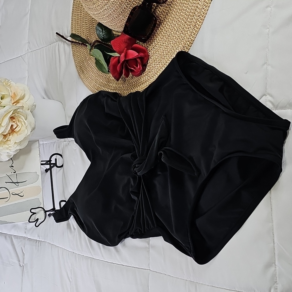 Aqua Green Black Waist Tie One Piece Swimsuit Vacation Beach Resortwear - Picture 4 of 15